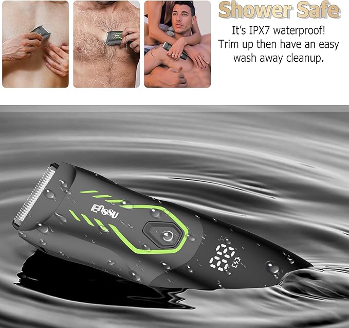 Manscape Body Hair Trimmer for Men, Pubic Groin Hair Trimmer for Men with Safe Blade, Cordless Ball Shaver w/Light, Charging Dock, Waterproof Body Groomer Man, LED Display, 1H Charge,Green