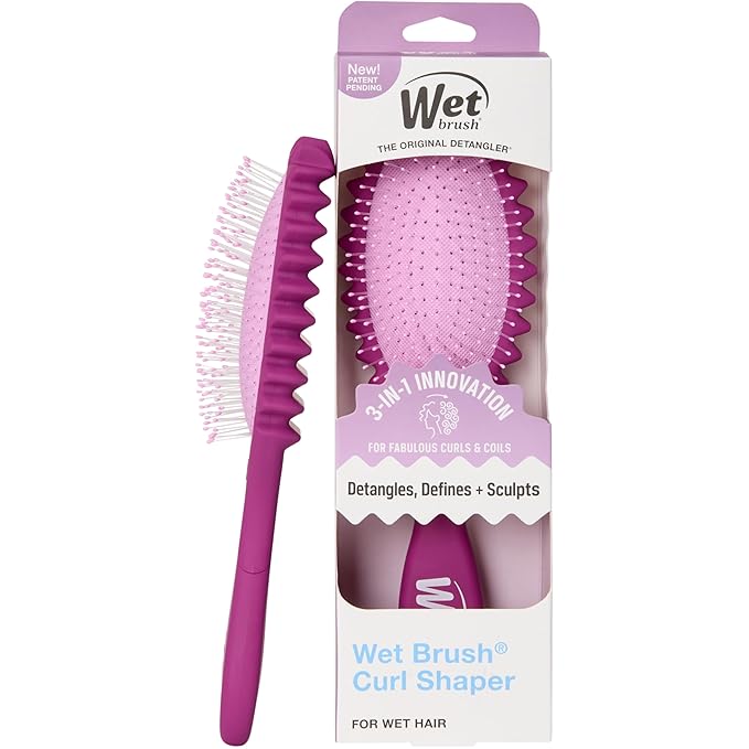 Wet Brush Curl Shaper Detangler Brush, Purple, Curl Defining for Curly, Wavy, and Coily Hair Types, IntelliFlex Bristles Detangle for Frizz-Free Shaping, Made for Women, Men & Kids