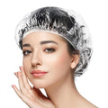 MORGLES 100 Pcs Disposable Shower Caps for Women, 18.1" Waterproof Plastic Shower Caps for Bathing, Hair Treatment, Conditioning in Home Hotel Travel