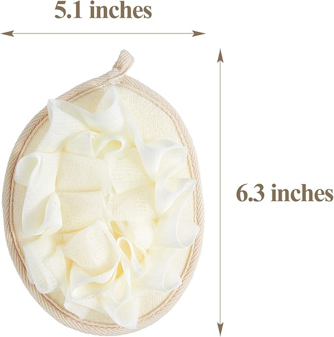 Boao 6 Pcs Bath Shower Pouf Sponge Mesh Pouf Shower Ball Exfoliating Body Sponge Pad Scrubber Glove with Flower Bath Ball (Beige)
