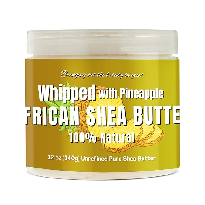 RA COSMETICS Whipped Shea Butter with Pineapple – 100% Unrefined Shea Body Butter from Ghana – Moisturizes Skin, Nourishes & Conditions Hair – Softens and Smooths Lips, Hands & Feet – 12oz