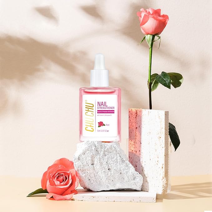 CHUCHU Nail Growth and Strengthener Oil for Cuticle - Rose Scent Cuticle Oil Repair Moisturizing Treatment - Natural Jojoba Vitamin B & E Nail Oil for Dry Cracked Nails