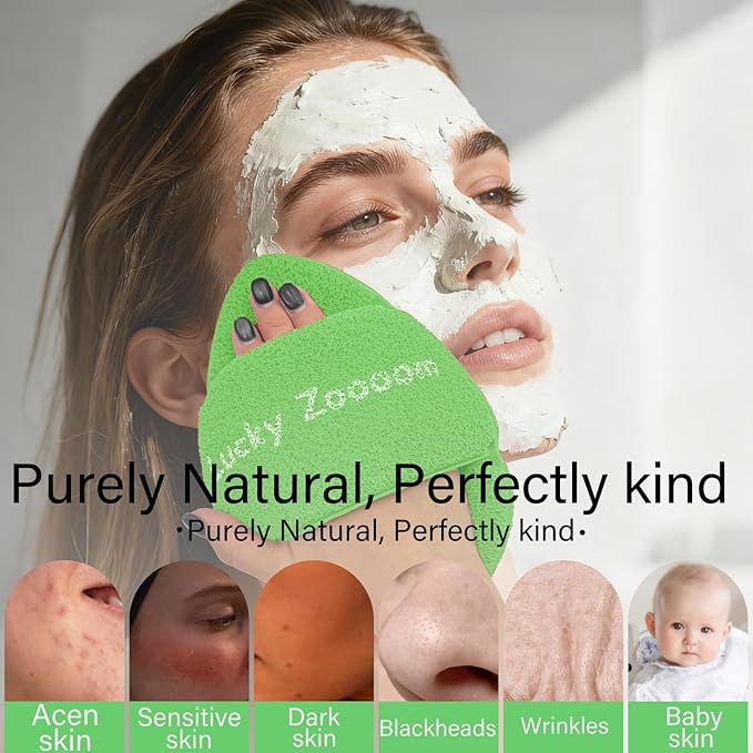 2 Pcs Large Face Sponges for Cleansing Daily Exfoliating Scrubber Facial Sponges for Washing Face Wash Sponges Scrub Exfoliating Facial Pads Reusable Makeup Remover for Pore Blackhead (Green)