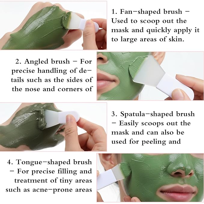 4PCS Face Mask Applicator Mini Makeup Spatula Brush Set, Face Mask Brush Applicator for Mud Cosmetic Masks Facial Clay Eye Cream Body Lotion Serum Body Butter Cream Soft Silicone Brushes Suit