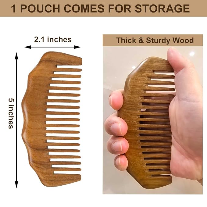 2 Pack Wooden Comb, Beard Comb for Men, Hair Combs for Women - Green Sandalwood
