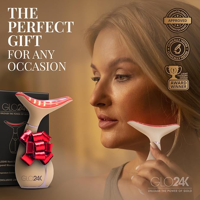 GLO24K 7 Color Beauty Device – Triple LED Action & Vibration Technology Facial and Neck Massager (2 Pack)