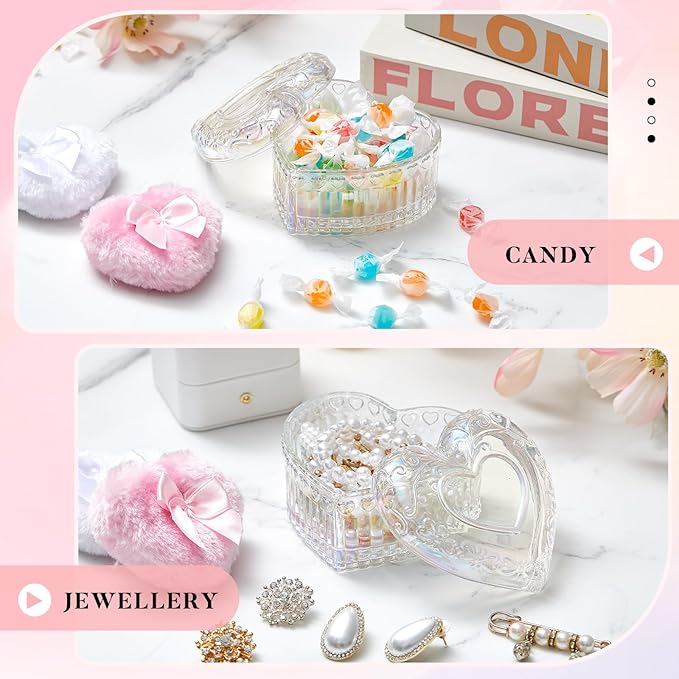 Tioncy 3 Pcs Large Body Powder Puff and Container Valentine's Day gift Powder Container with Puff Crystal Case Soft Washable Reusable Velour Face Body Glitter Wet Dry Makeup(Heart,Glitter)