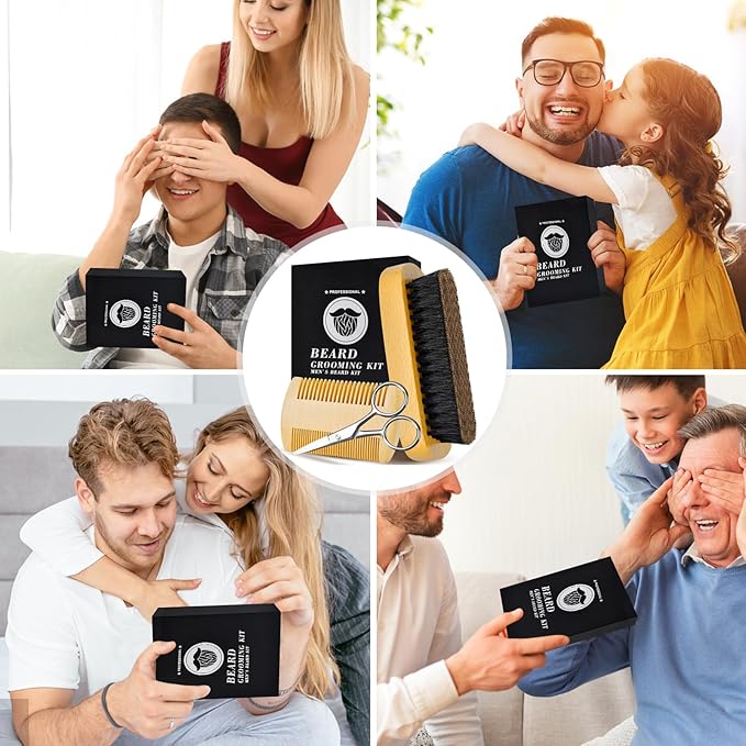 Fathers Day Dad Gifts Beard Brush for Men Him Boyfriend Husband from Wife Mustache Christmas Stocking Stuffers Anniversary Birthday Valentines Day Father's Day