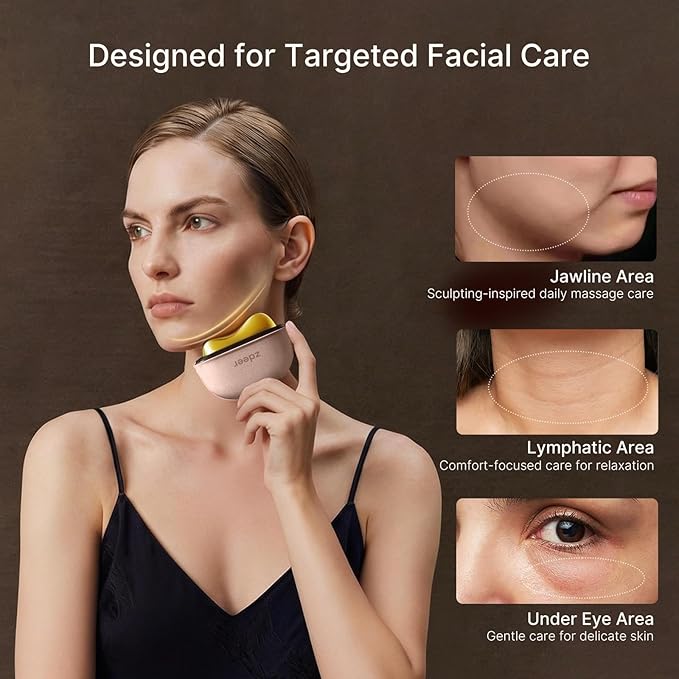 ZDEER LED Red Light Therapy for Face & Neck Massager Facial Care Device – Electric Gua Sha Brass Tool with Heat & Vibration for Firming, Sculpting & Skincare, Pink, Includes 2 × 10ml Massage Oils