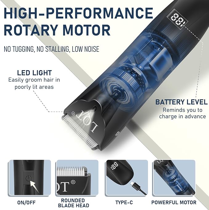 Pubic Hair Trimmer for Men with LED Display, Waterproof Body Groomer & Bikini Shaver, Type-C Rechargeable with LED Light, Ideal Christmas & New Year Gift for Men