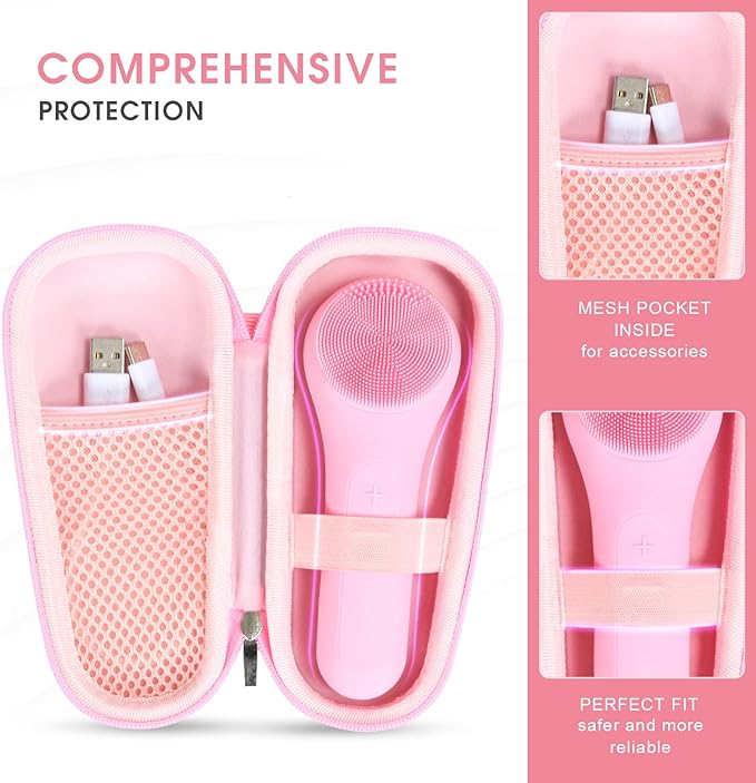 Case Compatible with NågraCoola CLIE Sonic Facial Cleansing Brush, Waterproof Case Storage Carrying Holder Fits for Silicone Face Scrubber and Charging Cable (Box Only), Pink