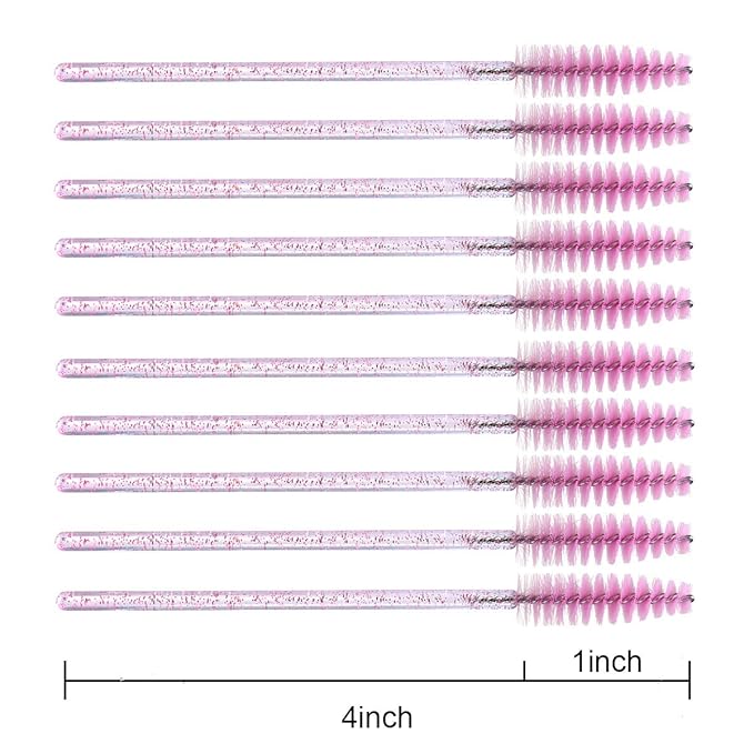 Elisel 100pcs Disposable Mascara Brushes with Container, Mascara Wands Makeup Brushes Applicators Kits for Eyelash Extensions and Eyebrow Brush (Crystal Pink)