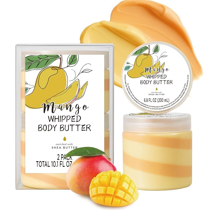 Mango Whipped Body Butter, Shea Body Butter for Women Dry Skin, Natural Mango Lotion for Body Moisturizer-Deep Moisturizing and Softening-3.4 floz+6.8 floz(100ml+200ml)