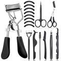 17 Pcs Eyelash Curlers Kit Lash Curler Eyelash Comb Seperator Extension Tweezers Eyebrow Brush Scissors False Eyelashes Applicator Eyebrow Trimmer Silicone Refills Pads for Women(Black)