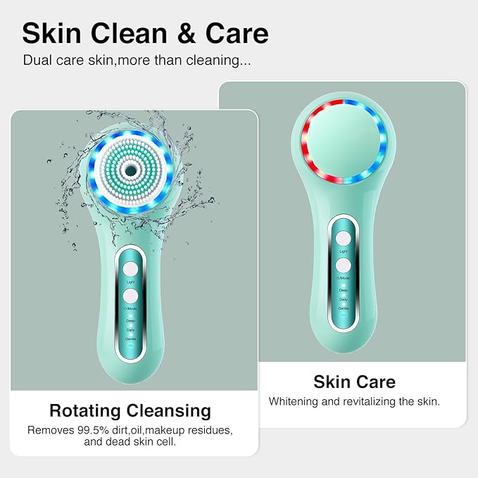 Electric Facial Cleansing Brush, 2-Way Rotating Face Scrubber for Daily & Deep Cleaning, 3 Modes, 5 Brush Heads, Rechargeable, IPX7 Waterproof for All Skin Types