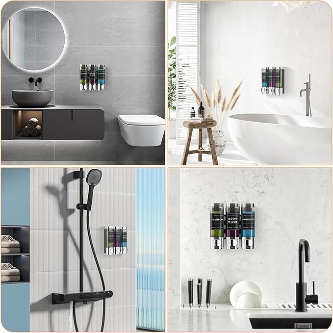 Shampoo and Conditioner Dispenser,Shower Dispenser 3 Chamber No Drill Wall-Mounted Shampoo Dispenser for Shower Wall Mounted Shower Soap Dispenser for Bathroom Hotel Large Capacity,Chrome1