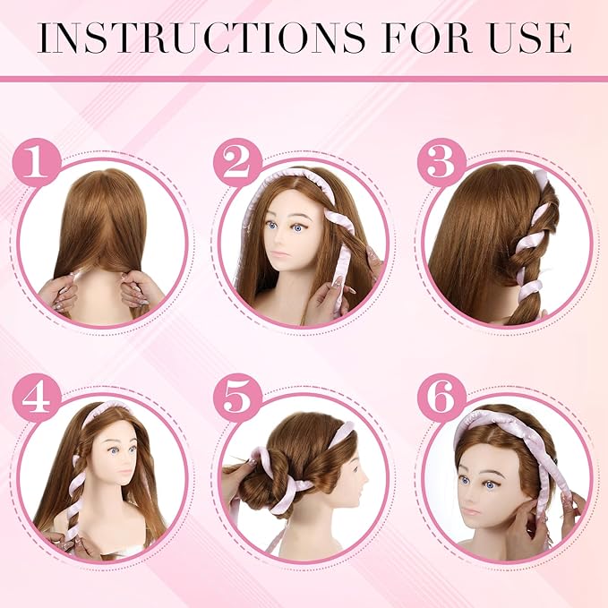 Heatless Curling Rod Headband, Heatless Hair Curler Heatless Curls Overnight for Short Long Hair No Heat Overnight Curls with Thin Curlers to Sleep In for Short Hair (Pink)