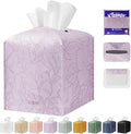 Tissue Box Holder Cover Square Tissue Cube Cover PU Leather Tissue Organizer with Bottom Belt for Bathroom, Tabletop, Kitchen, Night Stands, Office, Home, Car (1, Lightpurple)