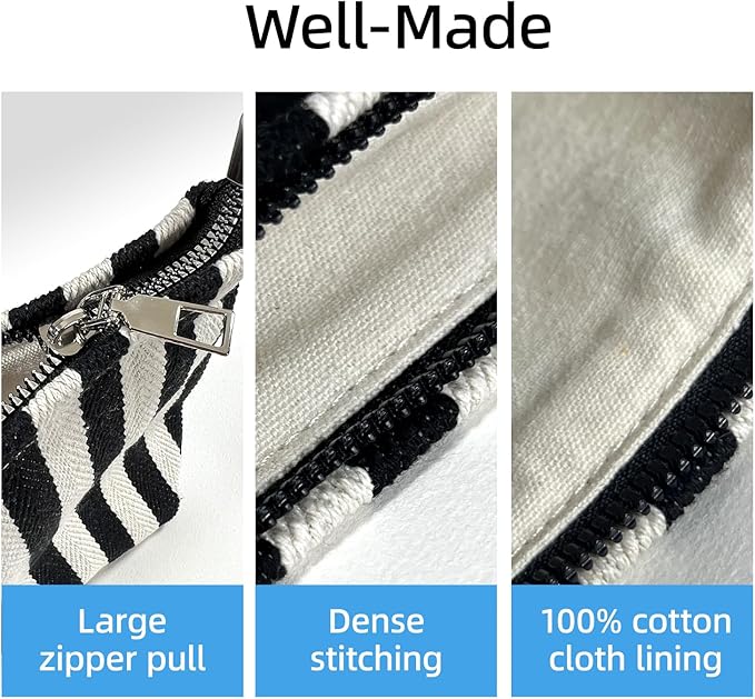 Makeup Bag for Women, Striped Makeup Bag, Travel Makeup Pouch for Purse, Canvas Cosmetic Bag with Zipper lining , Small Travel Pouch for Toiletry, Sunscreen, Sunblock, Hygiene, Skincare, Medicine