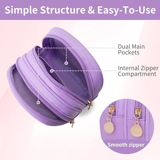 Small Makeup Pouch, Double Zipper Cosmetic Bag, Travel Makeup Bag, Cute Makeup Bag for Purse, Mini Toiletry Bag (lilac)