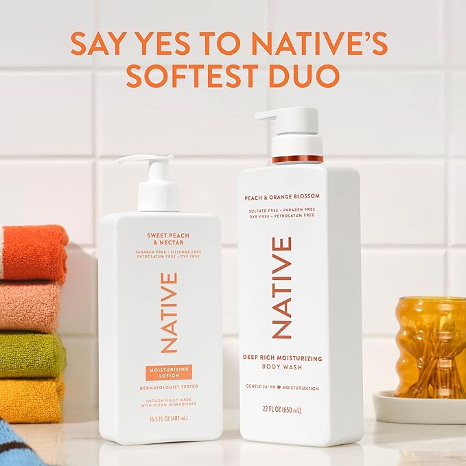 Native Body Lotion Contains Naturally Derived Plant-Based Moisturizers for Women and Men | Restores Dry Skin, Peach & Nectarine, 16.5 fl oz
