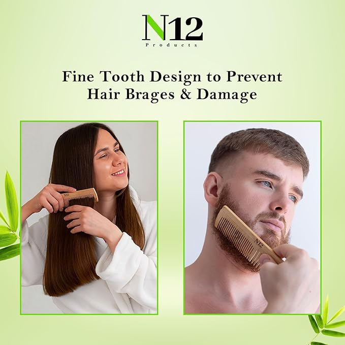 5 Bamboo Wood Pocket Beard Comb Set of 5, 100% Natural wooden combs for Beard, Hair, Mustache, Men & Women, Travel-Friendly, Eco-Friendly Grooming Solution