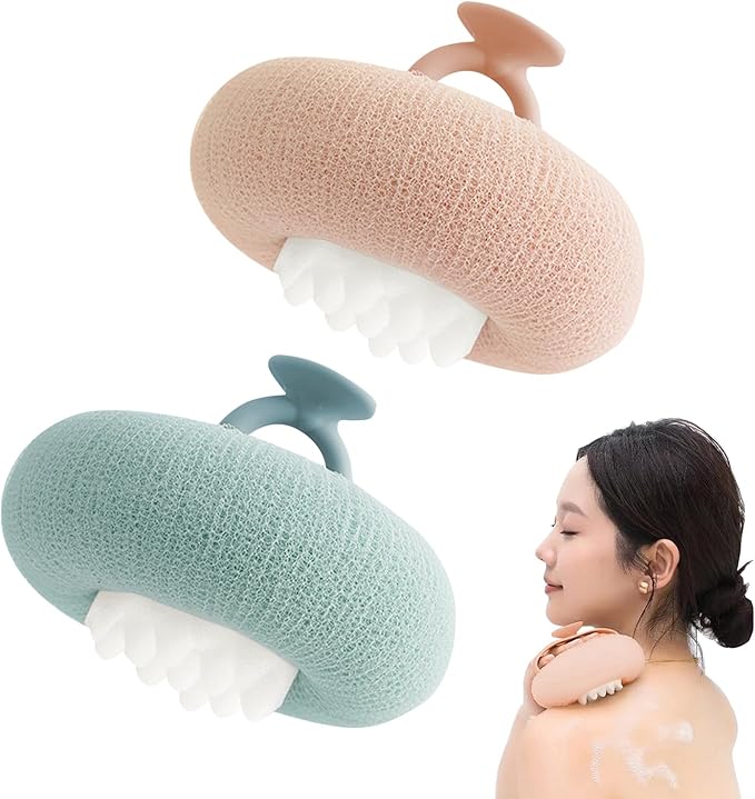 2Pack 2-in-1 Sunflower Bath Ball with Suction Cup, Super Soft Exfoliating Bath Sponge & Loofah Brush, Upgraded 2025 Shower Cleaning Tool for Women & Men (Pink+Cyan)