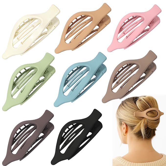 8PCS Flat Hair Claws Matte Non-Slip Clips for Women, Strong Hold Hair Accessories for All Hair Types, Daily Wedding Party Date Beach Use (Style4(Oval))