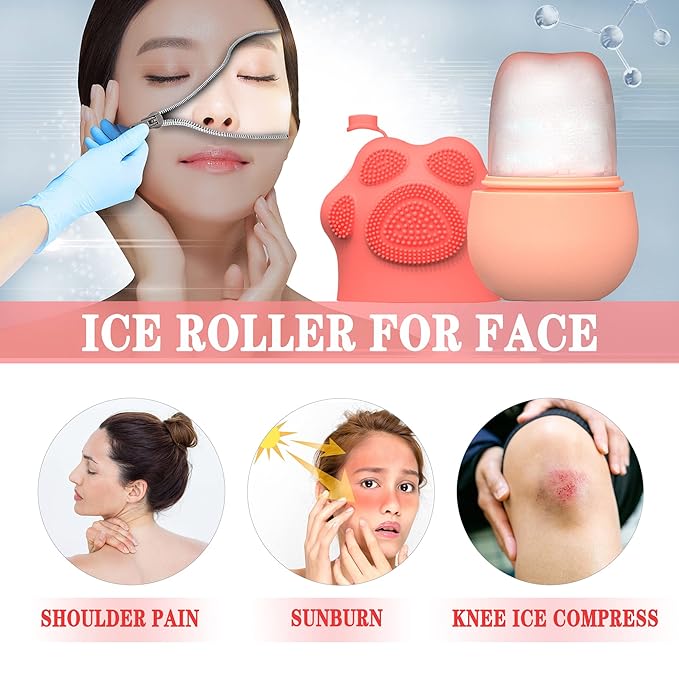 MS WGO Ice Roller for Face Eye Puffiness Relief - Cube Face Contour Facial Ice Roller - Eliminates Wrinkles, Dark Circles & Sunburn - Suitable for All Skin Types