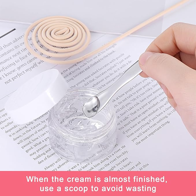 2Pcs Cosmetic Spatula, Mini Metal Makeup Spatula Reusable Cosmetic Cream Spatulas Spoon Skincare Scoop Applicator Multi-functional Facial Applicator Tool for Mixing and Sampling Face Eye Cream, Silver