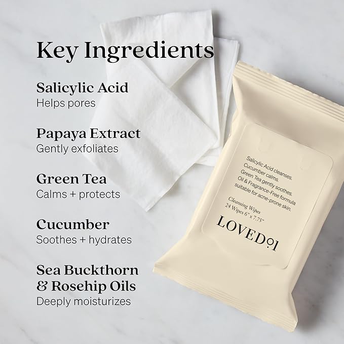 Loved01 Face & Body Salicylic Acid Cleansing Wipes, John Legend Skincare, Oil & Fragrance-Free, No Rinse, Green Tea Extract, Blemish Prone Skin, On-the-Go, Vegan & Cruelty-Free, 3-Pack, 72 Wipes