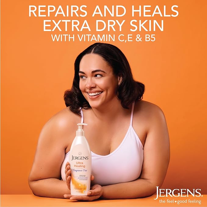 Jergens Ultra Healing Dry Skin Lotion,Hand and Body Moisturizer for Quick Absorption into Extra Dry Skin with Hydralucence Blend,Vitamins C,E and B5,White,21 oz,(Pack of 2)