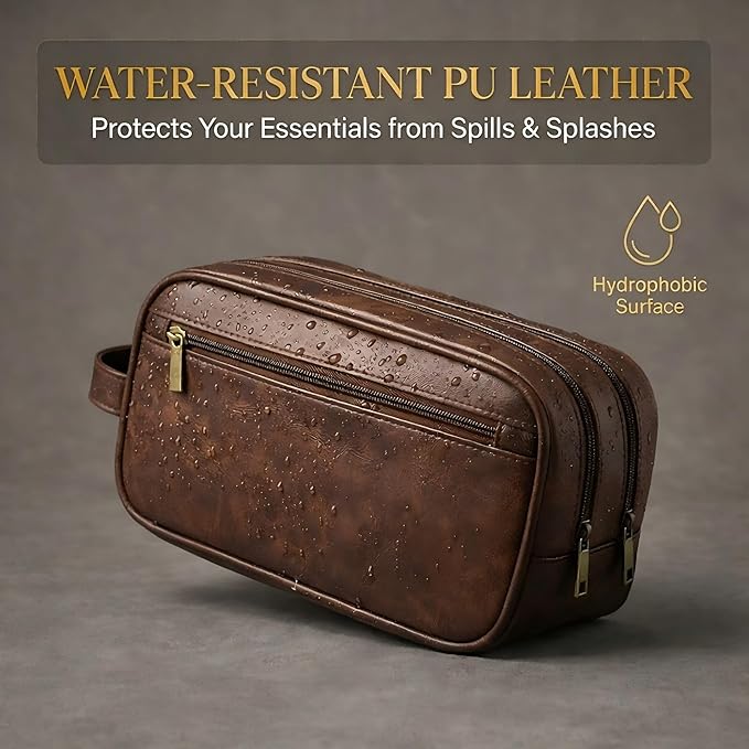 Men’s Toiletry Bag Travel Dopp Kit–double-deck PU Leather Water-Resistant Shaving Organizer Large Capacity, Double Compartments & Inner Pockets for Grooming, Bathroom & Gym Trip Toiletry Case(Coffee)