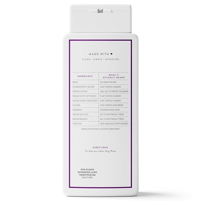 Native Body Wash Contains Naturally Derived Ingredients | For Women & Men, Sulfate, Paraben, & Dye Free Leaving Skin Soft and Hydrated | Lavender & Rose 18 oz