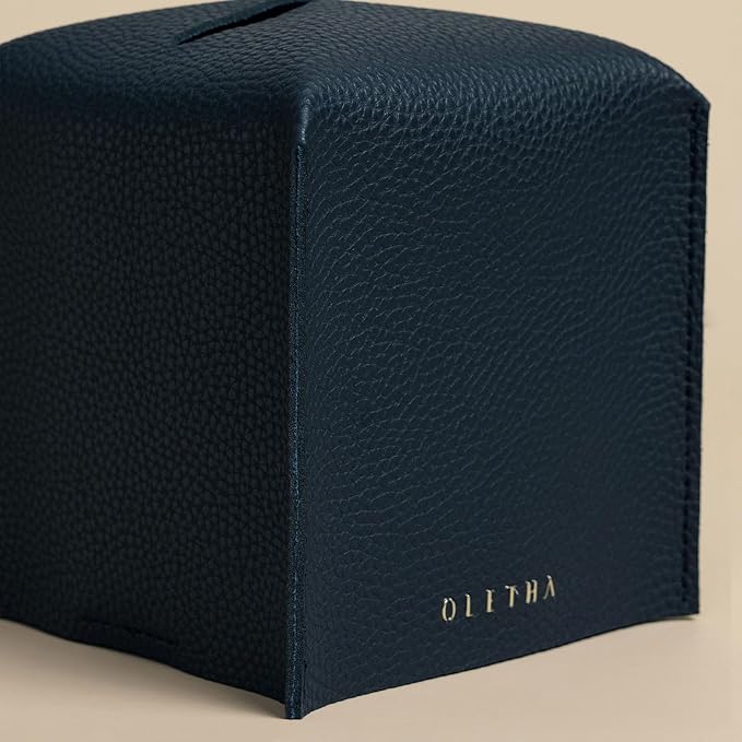 OLETHA Square Tissue Box Cover - Aesthetic Desk Decor for Room, Home & Office - Tissues Cube Boxes Holder - Navy Blue