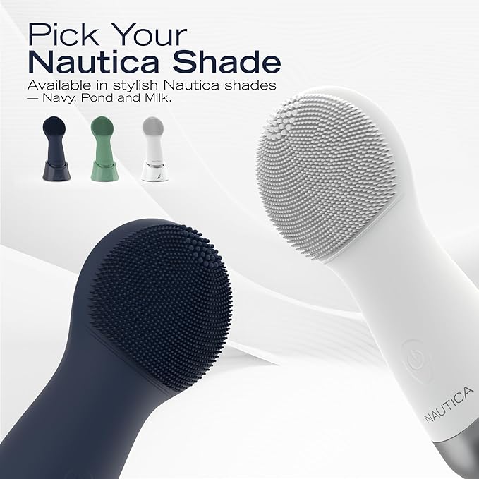Nautica PC130 Sonic Facial Cleansing Brush Made with Ultra Hygienic Soft Silicone, Waterproof and Rechargeable Face Scrub Brush for Men & Women - (Navy)