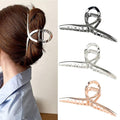 FAELBATY Hair Clip Claws Set of 3 (Glossy Silver, Dark Grey, Rose Gold) - Glossy Metal Hair Clips, Large Hair Accessories for Women and Girls, Strong Hold Barrette, 3 Pcs