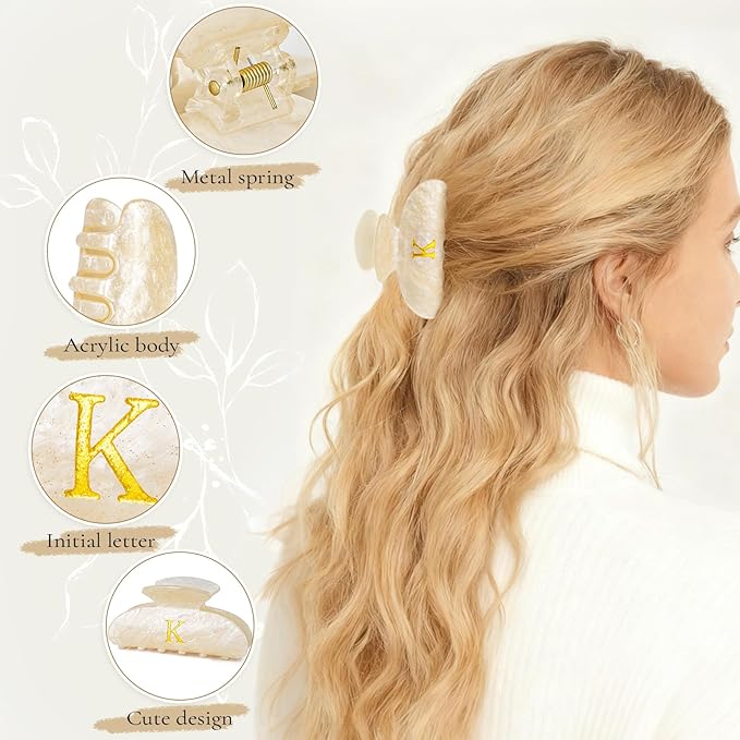 Personalized Hair Clips Hair Claws for Women - Elegant Hair Accessories for Women - Monogram Hair Claw Birthday Gifts for Her Wedding Bridesmaid Friend Sister Teacher Wife Grandma - Gold,E