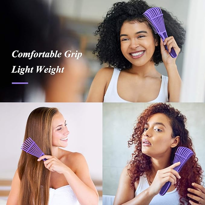 Detangling Hair Brush, Detangling brush for Adults and Kids, Comb Set for Kinky Curly Coily and Wavy Hair, For Wet and Dry Hair, Afro American Type 3a-4c, Comfortable Grip(Purple)