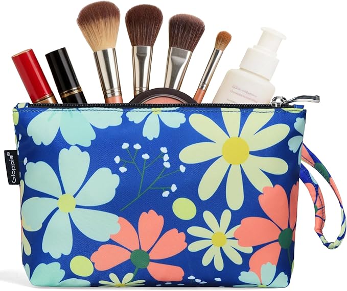 Gloppie Makeup Bag for Women Small Bag for Purse Tiny Travel Cosmetic Bag Zipper Makeup Pouch Klein Blue Flower