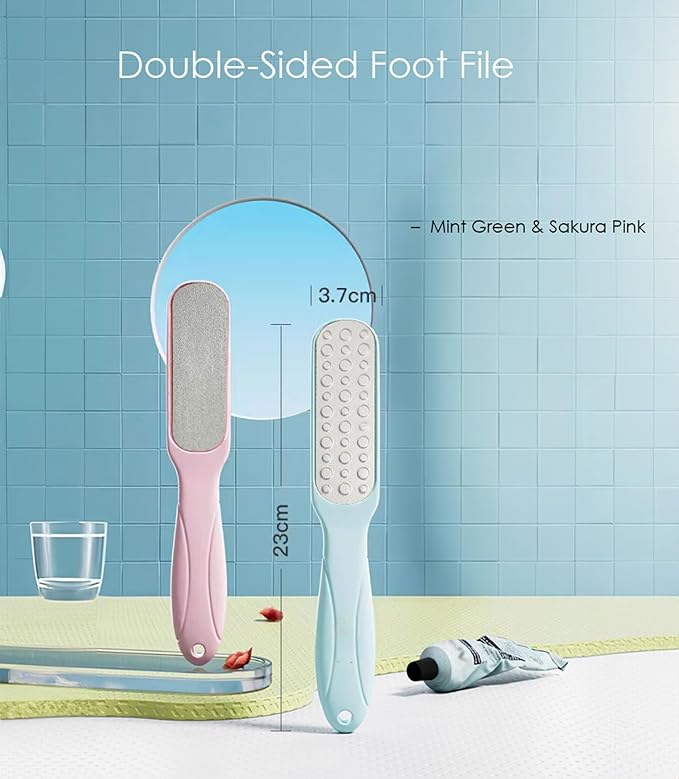 Dual-Sided Professional Pedicure Foot File - Stainless Steel Callus Remover for Hard Skin, Dry and Wet Use, Home or Salon Care, 2 Pack (Green & Pink)