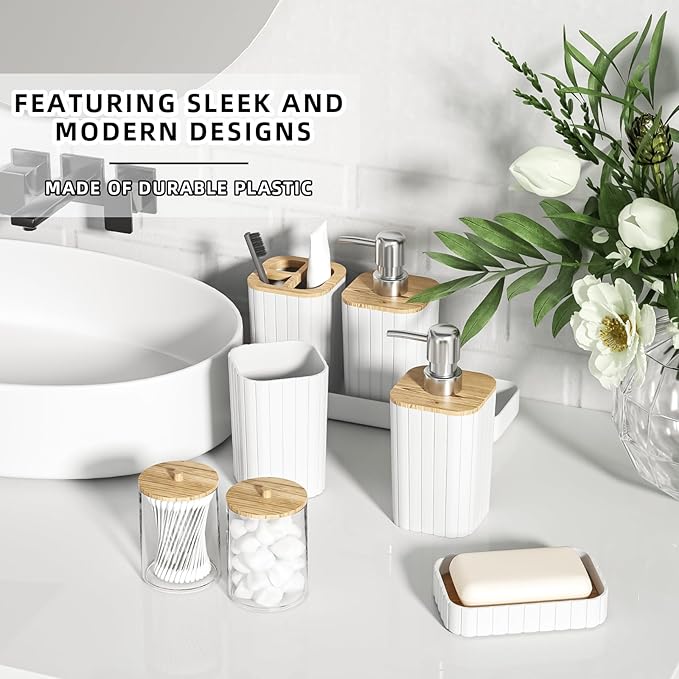Bathroom Set - 25PC White Bathroom Set with Shower Curtain and Rugs, Bathroom Accessories Set, White Shower Curtain Set with Bathroom Trash Can