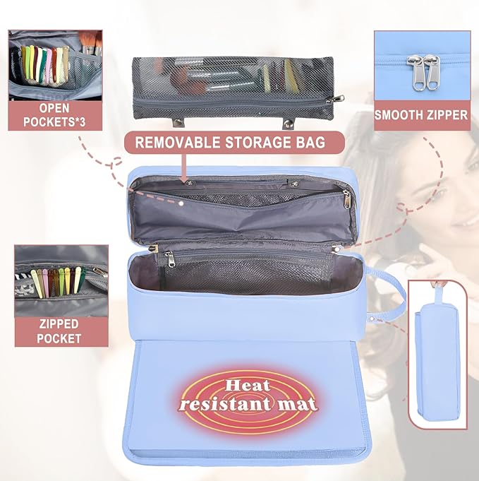 Hair Tools Travel Bag with Heat Resistant Mat Hair Styling Accessories Storage Case for Hair Dryer Flat Iron Straightener Curling Iron Haircare Accessories Travel Essentials for Women