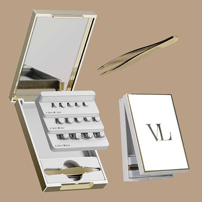 VLuxe Mini Lash Palette with Mirror & Tweezer Applicator, Luxury Lash Cluster Organizer Holder for Eyelash Extension & Fake Lash, Travel Storage Case for Mini Extended Lashes, Compact & Refillable