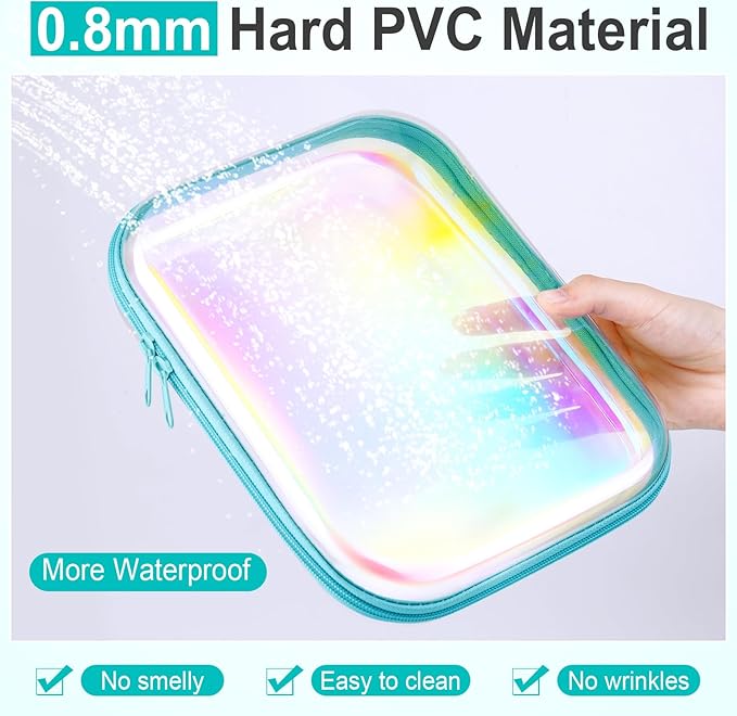 Sanwuta 6 Pcs Clear Hard Zipper Case Plastic Zipper Pouches Transparent Makeup Bag Pencil Case Pouches Toiletry Diaper Bag for Travel Toy Storage Organizer Bins(Holographic,9.84 x 7.87 x 2 Inch)