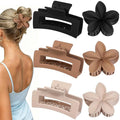 Flower Hair Clips for Women Square Claw Clips for Girls 2 Styles Hair Claw Clips for Thick or Thin Hair 6 PCS Hawaiian Hibiscus Rectangle Large Plumeria Medium Hair Accessories for Women (Brown)