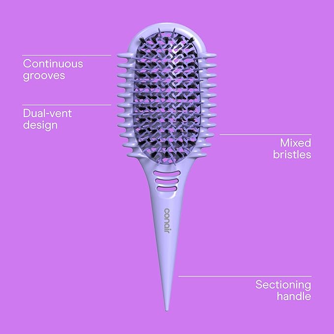 Conair Curl Define Pro Hair Brush for Curly Hair, Dual-Vent Design with Continuous Grooves, Mixed Bristles for Frizz-Free Detangling, Smoothing, and Curl Definition