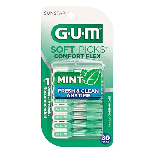 GUM Soft-Picks Comfort Flex, Mint, Dental Picks for Teeth Cleaning Health, Disposable Interdental Brushes with Convenient Carry Case, Dentist Recommended, 80 Count (Pack of 4) 320 Total