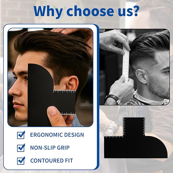 Men's Hairline Guide for Hair Cutting, Hair Trimming Tool with T-Ruler, Barber Styling Template for DIY Haircuts, Beard Lineup Tool Beard Shaping, and Neckline Enhancement Card for Barbers