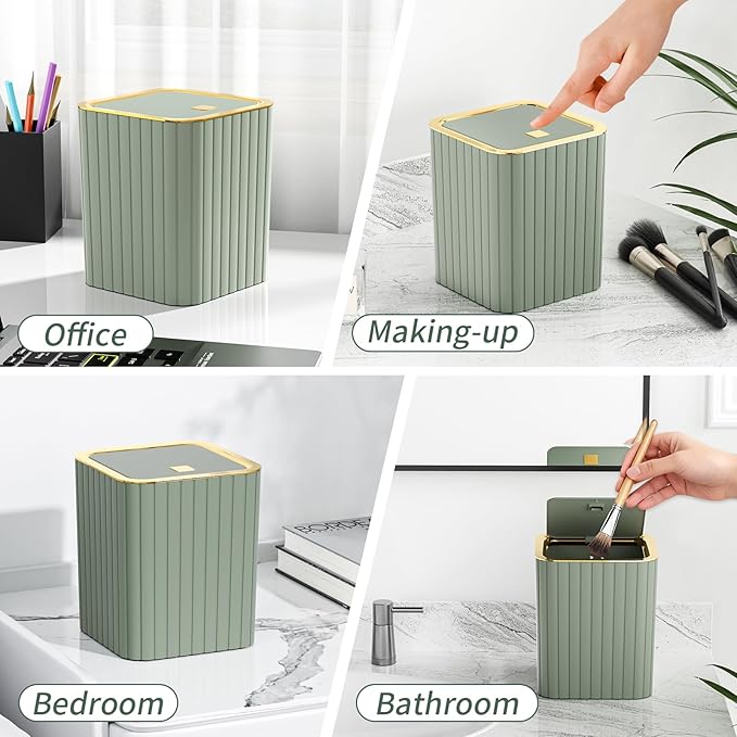 Bathroom Accessory Set - Sage Green Bathroom Set, 12PC Bathroom Accessories Set, Mini Trash Can, Toilet Brush, Trash Can & Soap Dispenser